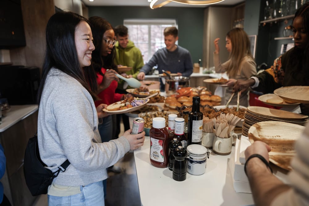 Friends sharing food in a home